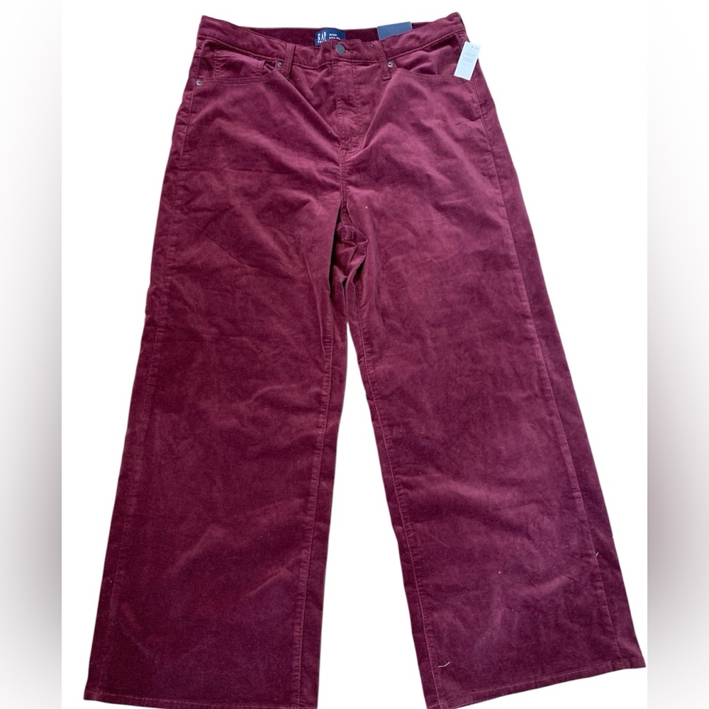 Gap NWT Burgundy Wide Leg Velvet Dress Pants Size 16 High Rise Holiday Trousers - Picture 3 of 7
